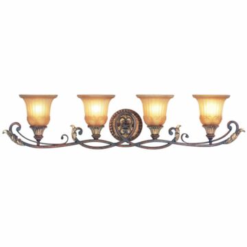 Villa Verona 4-Light Bathroom Vanity Light in Hand Applied Verona Bronze w with Aged Gold Leafs