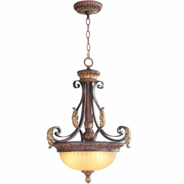 Villa Verona 3-Light Pendant in Hand Applied Verona Bronze w with Aged Gold Leafs