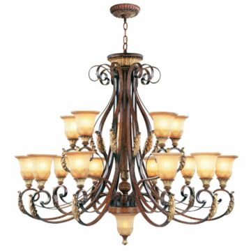 Villa Verona 15-Light Chandelier in Hand Applied Verona Bronze w with Aged Gold Leafs