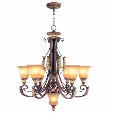 Villa Verona 6-Light Chandelier in Hand Applied Verona Bronze w with Aged Gold Leafs