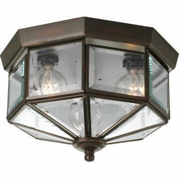 Beveled Glass 3-Light Flush Mount in Antique Bronze