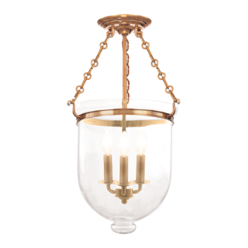 Hampton Three Light Semi Flush Mount in Aged Brass by Hudson Valley