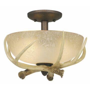Lodge 2-Light LED Fan Light Kit or Semi-Flush Ceiling Light in Weathered Patina