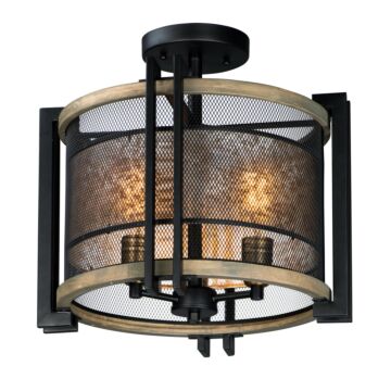 Boundry Three Light Flush Mount in Black   Barn Wood   Antique Brass by Maxim