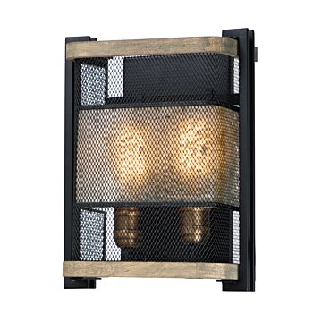Boundry Two Light Wall Sconce in Black   Barn Wood   Antique Brass by Maxim