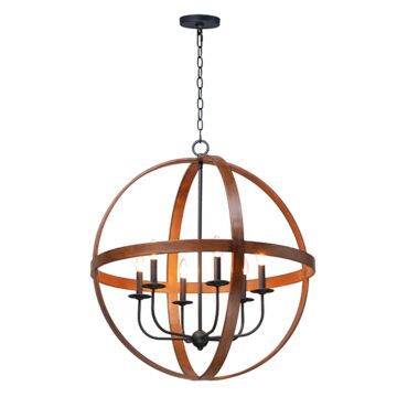 Compass Six Light Pendant in Antique Pecan   Black by Maxim