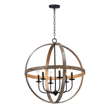 Compass Six Light Pendant in Barn Wood   Black by Maxim