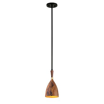 Utopia 1-Light Pendant in Black Brass Acacia Wood Shades