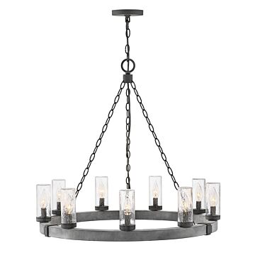Hinkley Sawyer 9-Light Outdoor Pendant In Aged Zinc