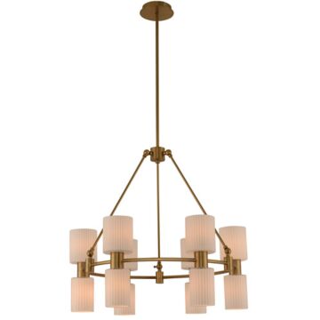 Kalco Harlowe 12 Light Modern Chandelier in Winter Brass