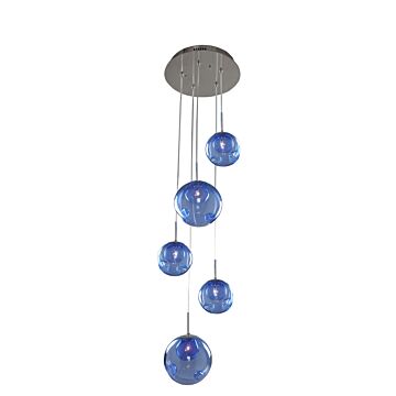 Meteor Five Light Pendant in Chrome by Kalco