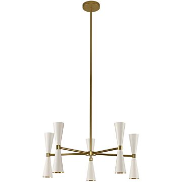 Milo LED Chandelier in White and Vintage Brass by Kalco