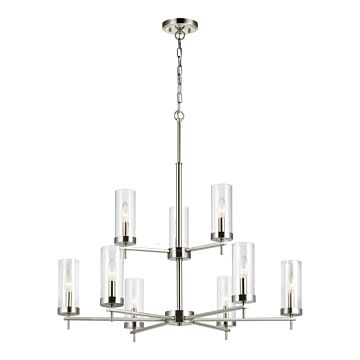 Sea Gull Zire 9 Light LED Chandelier in Brushed Nickel