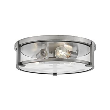 Lowell 3-Light Large Flush Mount Ceiling Light in Antique Nickel with Clear glass