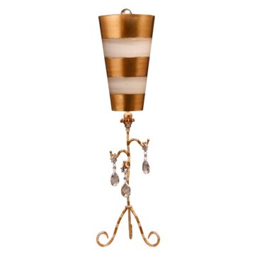 Tivoli 1-Light Table Lamp in Cream and Gold striped w with teardrop crystals