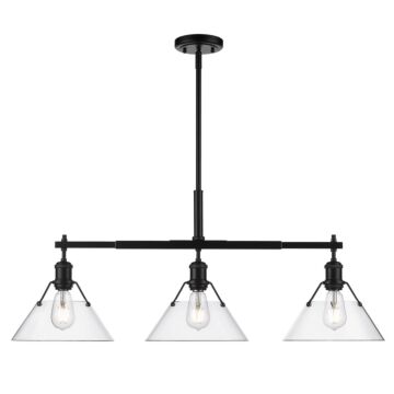 Orwell BLK Three Light Linear Pendant in Matte Black by Golden