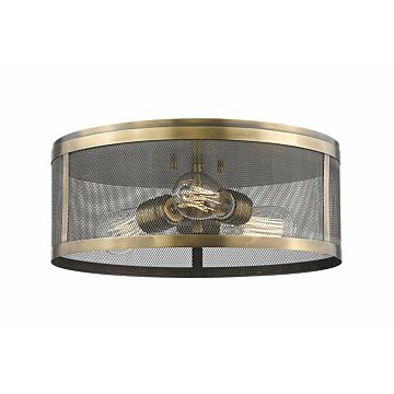Z-Lite Meshsmith 3-Light Flush Mount Ceiling Light In Natural Brass