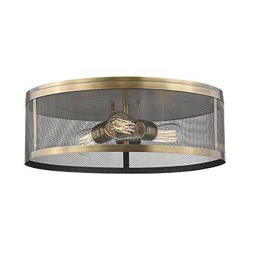 Z-Lite Meshsmith 3-Light Flush Mount Ceiling Light In Natural Brass