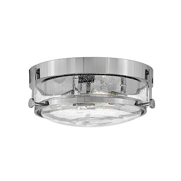 Hinkley Harper 3-Light Flush Mount Ceiling Light In Chrome With Clear Seedy Glass