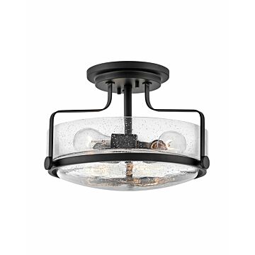 Hinkley Harper 3-Light Semi-Flush Ceiling Light In Black With Clear Seedy Glass