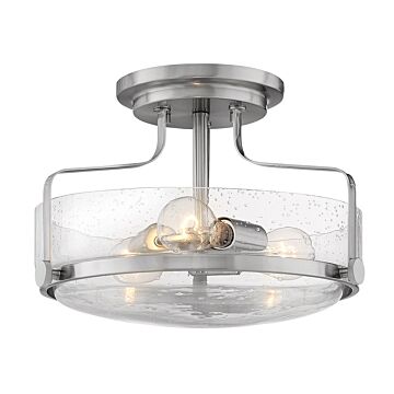 Hinkley Harper 3-Light Semi-Flush Ceiling Light In Brushed Nickel With Clear Seedy Glass