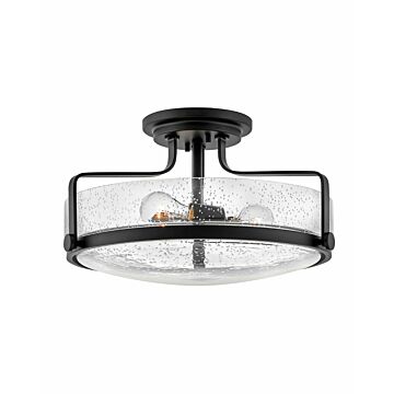 Hinkley Harper 3-Light Semi-Flush Ceiling Light In Black With Clear Seedy Glass