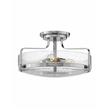 Hinkley Harper 3-Light Semi-Flush Ceiling Light In Chrome With Clear Seedy Glass