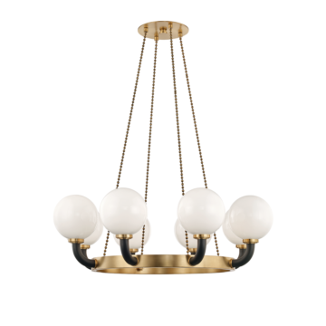 Werner Eight Light Pendant in Aged Brass Black by Hudson Valley