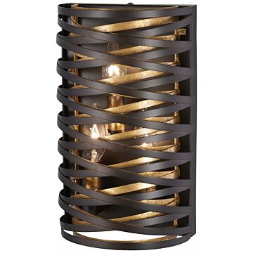 Vortic Flow Three Light Wall Sconce in Dark Bronze WMosaic Gold Inte by MinkaLavery