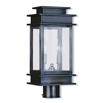 Princeton 2-Light Outdoor Post Lantern in Vintage Pewter w with Polished Chrome Stainless Steel