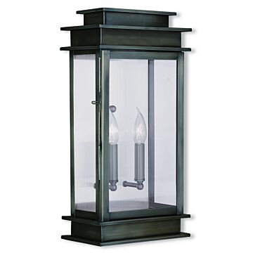 Princeton 2-Light Outdoor Wall Lantern in Vintage Pewter w with Polished Chrome Stainless Steel