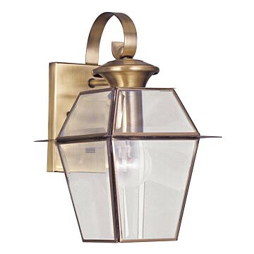 Westover 1-Light Outdoor Wall Lantern in Antique Brass