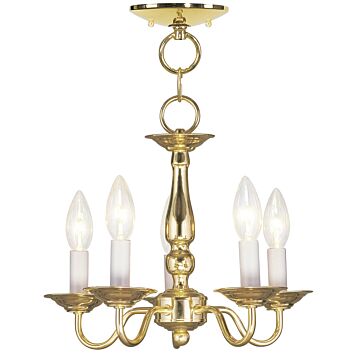 Williamsburgh 5-Light Mini Chandelier with Ceiling Mount in Polished Brass