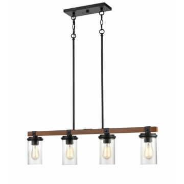 Taos Four Light Island Pendant in Matte Black Wood Grain by Millennium