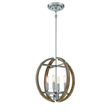 Country Estates Four Light Pendant in Sun Faded Wood WBrushed Nicke by MinkaLavery