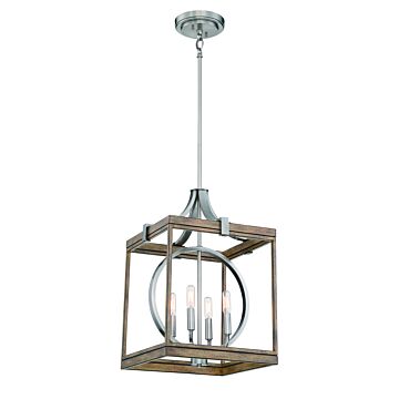 Country Estates Four Light Pendant in Sun Faded Wood WBrushed Nicke by MinkaLavery