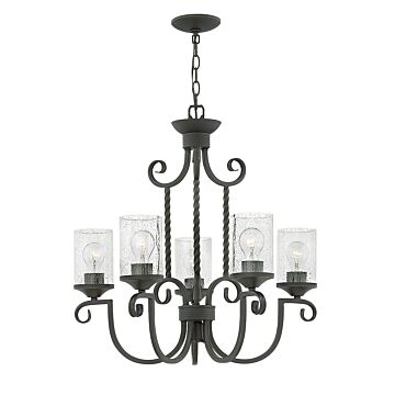 Hinkley Casa 5-Light Pendant In Olde Black With Clear Seedy Glass