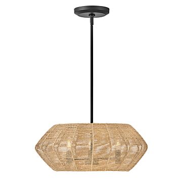 Hinkley Luca 3-Light Chandelier In Black With Camel Rattan Shade