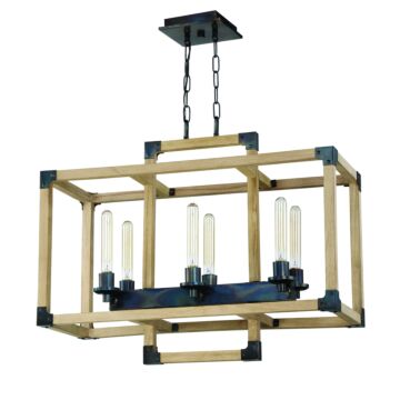 Craftmade Cubic 6 Light 30 Inch Transitional Chandelier in Fired Steel with Natural Wood