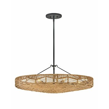 Hinkley Ophelia 6-Light Pendant In Black With Natural Shade