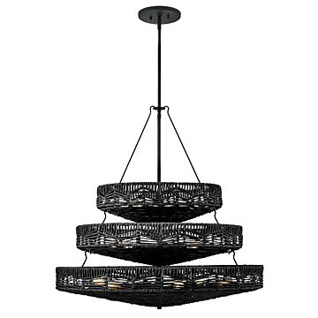Ophelia 13-Light Medium Multi Tier Chandelier in Black with Black Natural Shade