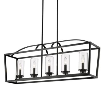 Mercer Five Light Linear Pendant in Matte Black by Golden