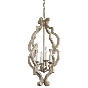 Hayman Bay Four Light Foyer Pendant in Distressed Antique White by Kichler