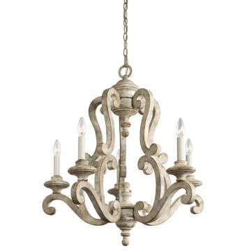 Hayman Bay Five Light Chandelier in Distressed Antique White by Kichler
