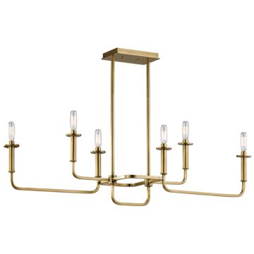 Alden Six Light Linear Chandelier in Natural Brass by Kichler