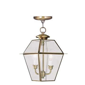 Westover 2-Light Outdoor Pendant in Antique Brass