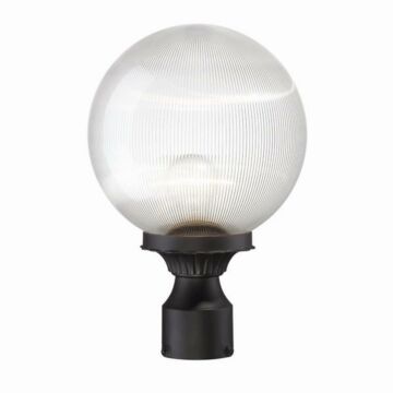 Havana 1-Light Matte Black Post Mount Light With Clear Prismatic Acrylic Globe