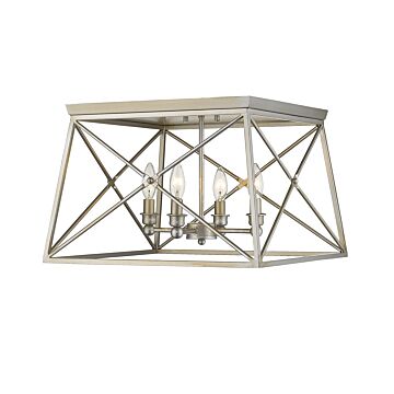 Z-Lite Trestle 4-Light Flush Mount Ceiling Light In Antique Silver
