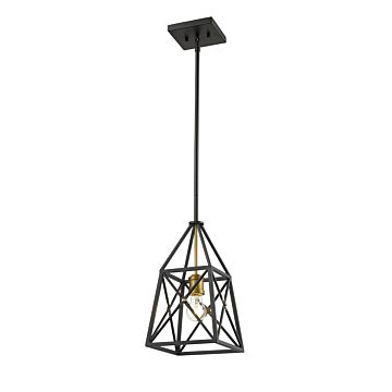 Z-Lite Trestle 1-Light Mini Pendant Light In Matte Black With Olde Brass