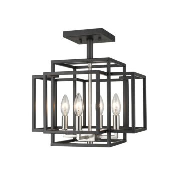 Z-Lite Titania 4-Light Semi Flush Mount Ceiling Light In Black With Brushed Nickel